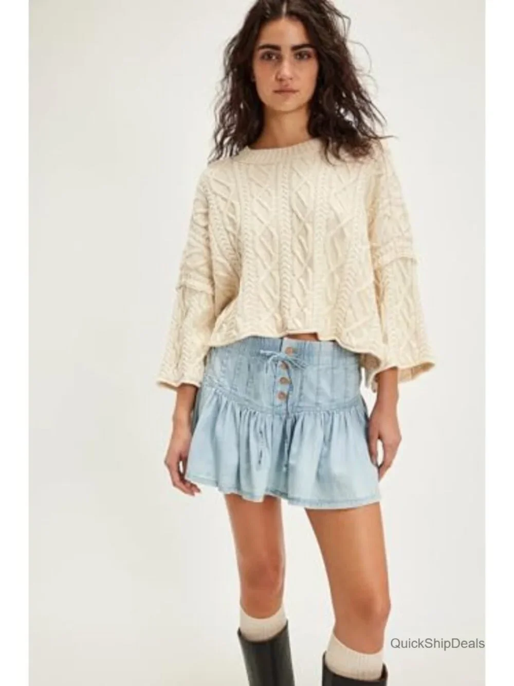 Women's Y2K Stretch High Waisted A-Line Ruffle Pleated Denim Mini Skirt